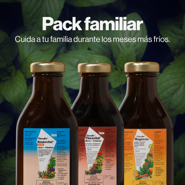 Paquete Familiar de 3 meses de SalusFlora Floravital Magnesio, suplemento en forma de gotas con botella y gotas vertidas sobre una cuchara.